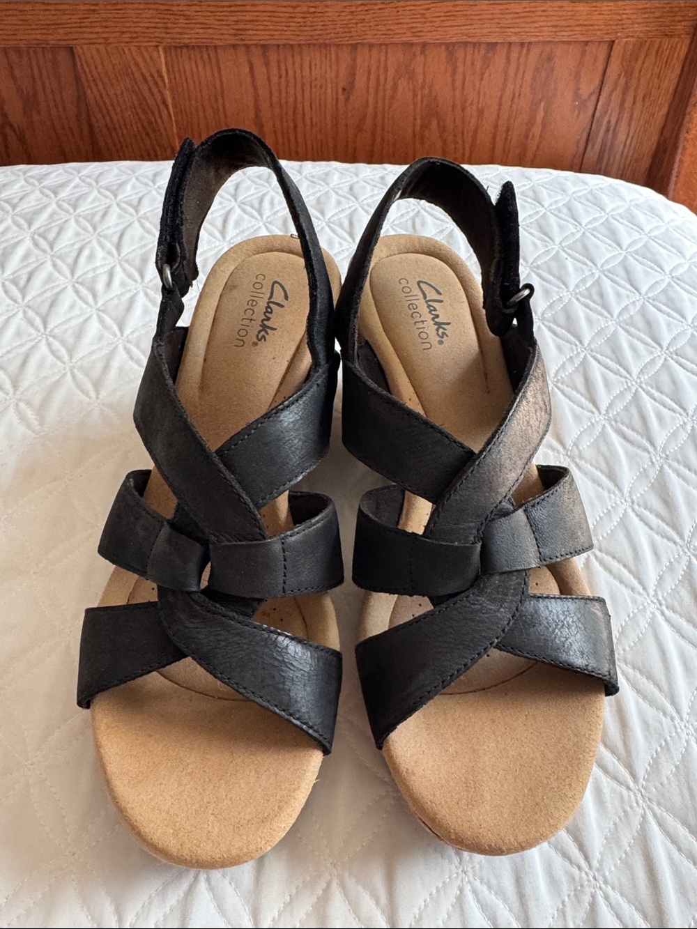 Clark Giselle Black Leather Nubuck Slingback Platform Sandals 9M